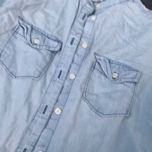 Button down denim look top long sleeve